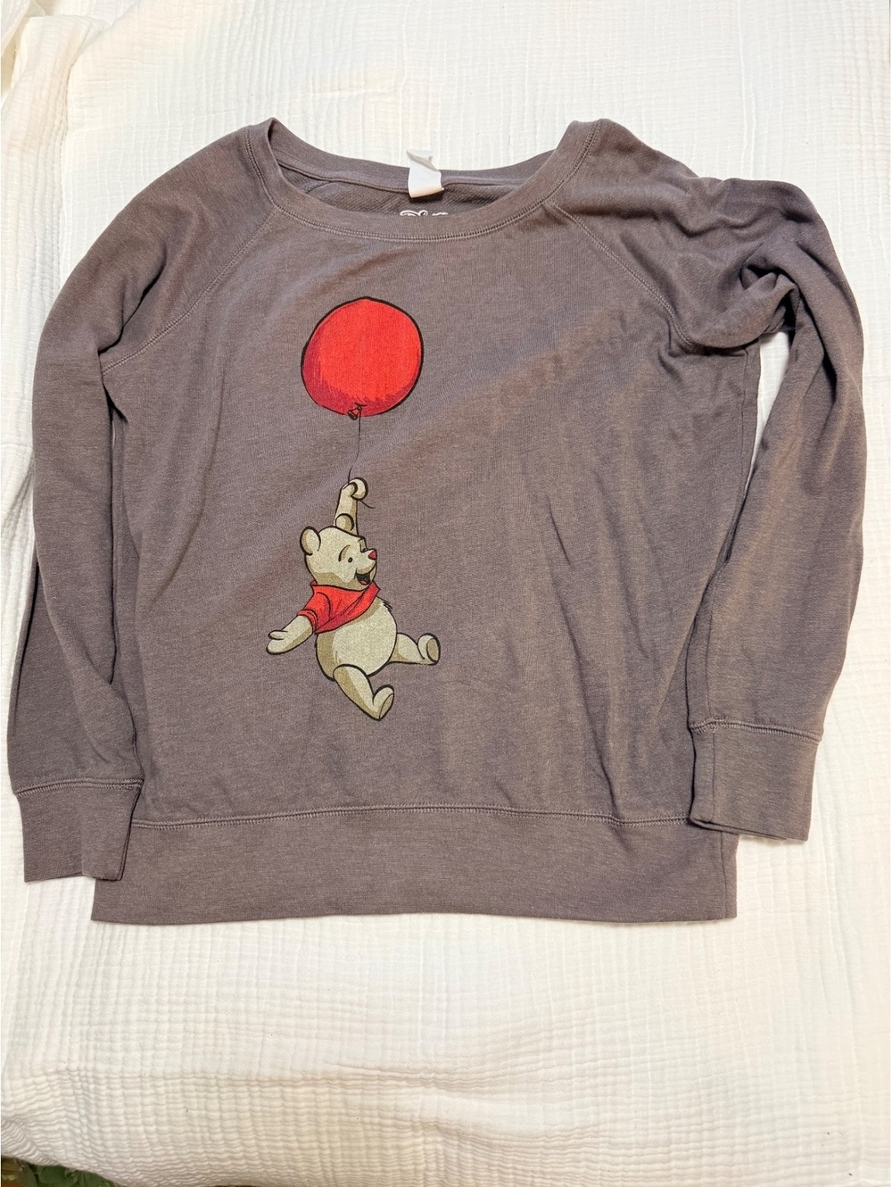 Disney Winnie the Pooh Gray Pullover Sweatshirt with Red Balloon Graphic, Size M